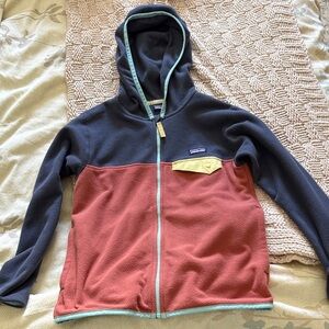 Patagonia Kids Navy, Rust & Yellow Colorblock Fleece Hoodie